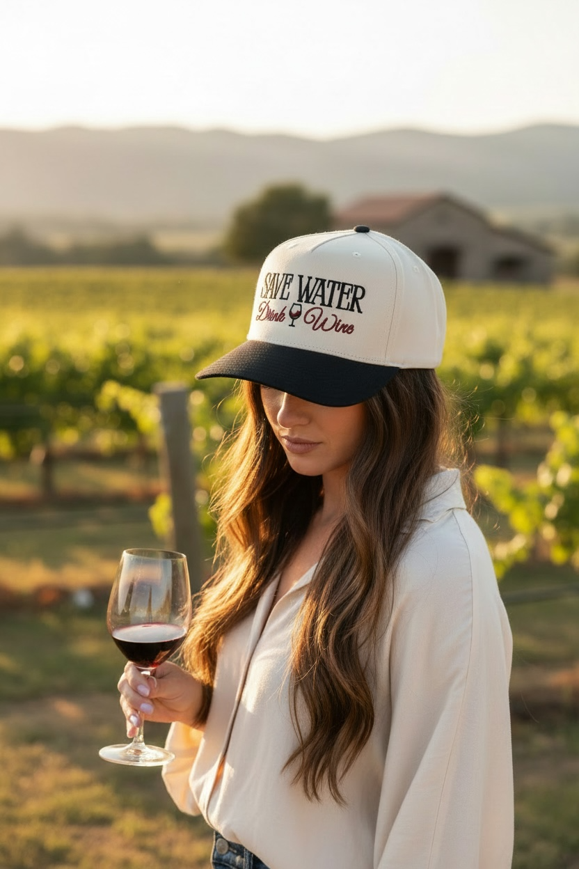Save Water Drink Wine Hat - Natural/Black