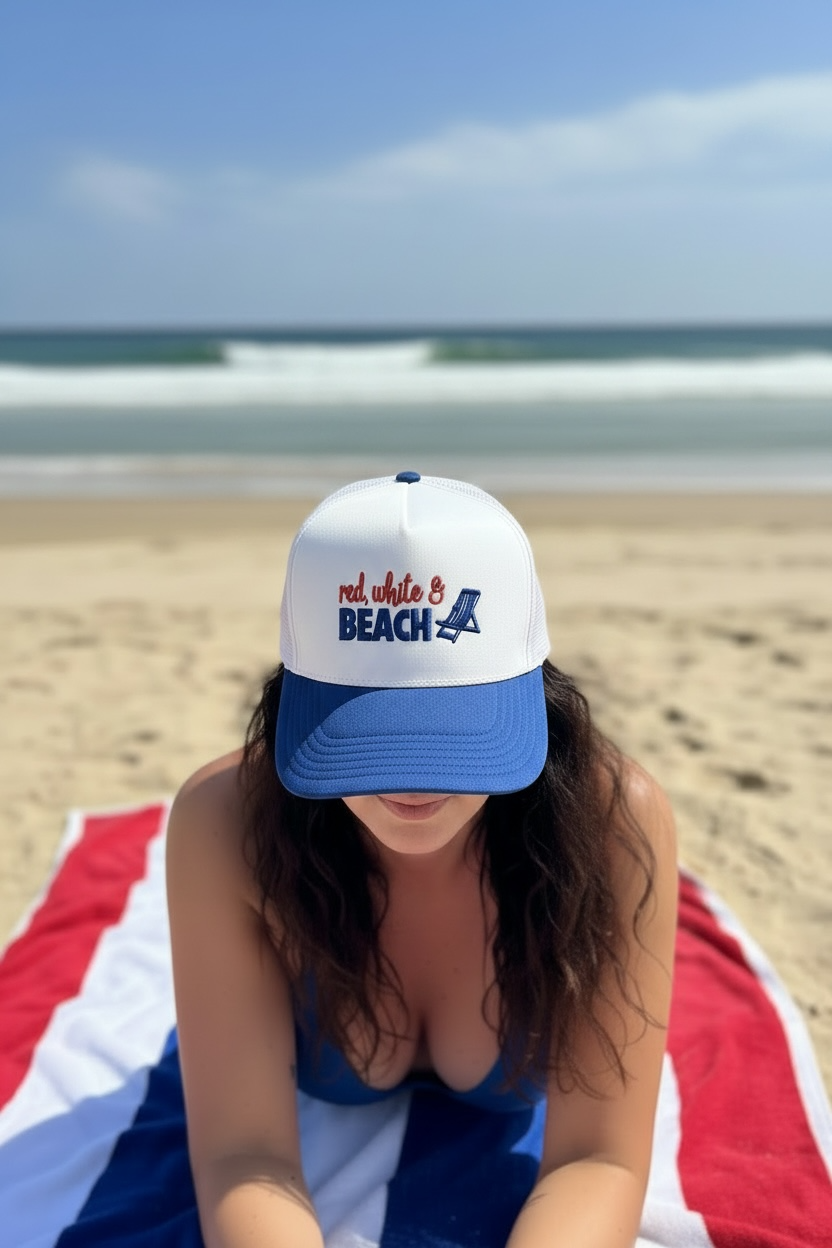 Red, White & Beach Hat - White/Blue
