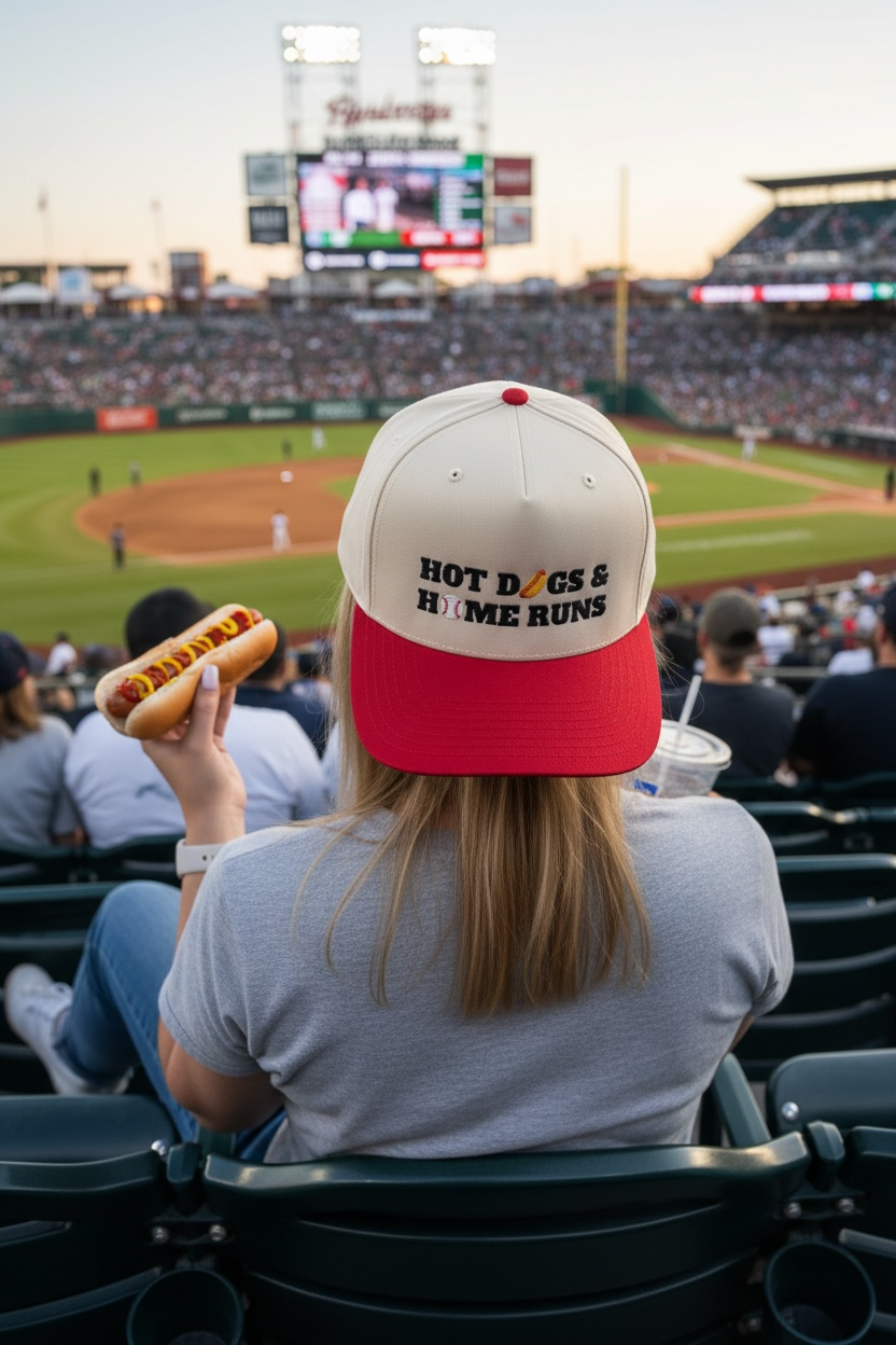 Hot Dogs & Home Runs Hat - Natural/Red