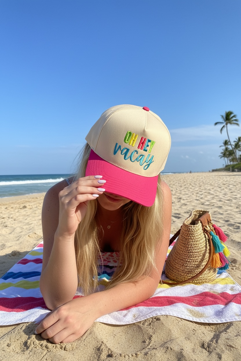 Oh Hey Vacay Hat - Natural/Hot Pink
