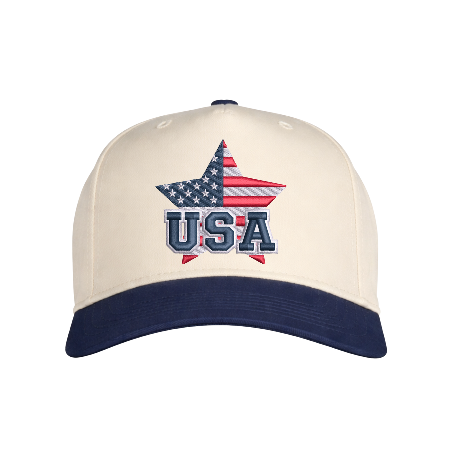 USA Star 3D Puff Hat - Natural/Navy