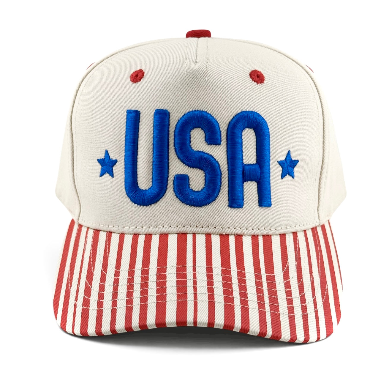 USA 3D Puff Hat - Natural/Red Stripe