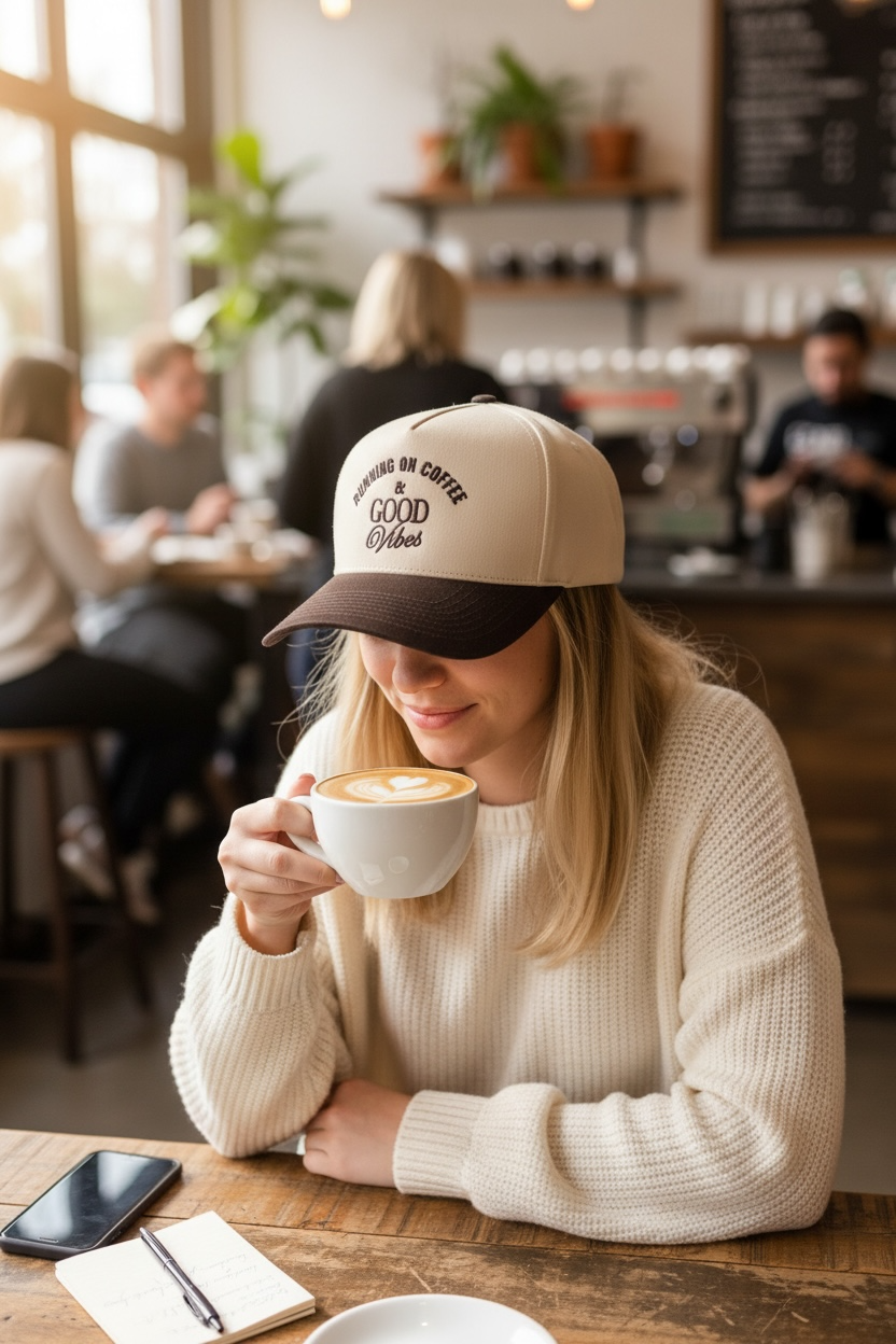 Running on Coffee & Good Vibes Hat - Natural/Brown