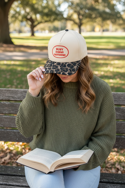 Busy Doing Nothing Hat - Natural/Leopard
