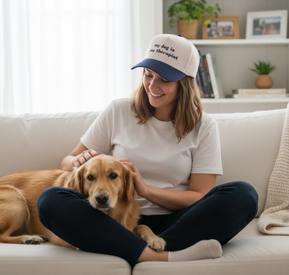 My Dog is My Therapist Hat - Natural/Navy