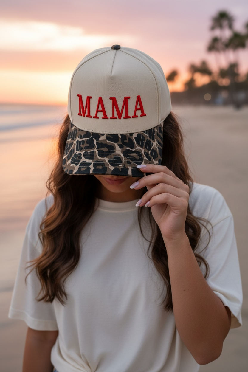 MAMA 3D Puff Hat - Natural/Leopard