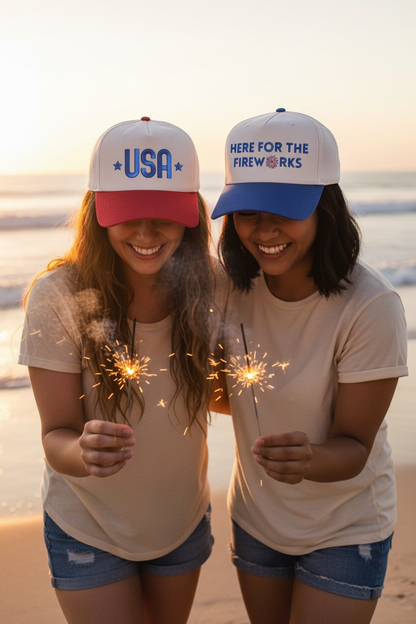 USA 3D Puff Hat - Natural/Red