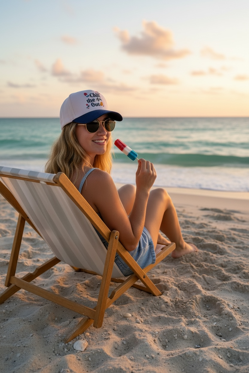 Chill the 4th Out Hat- Natural/Navy
