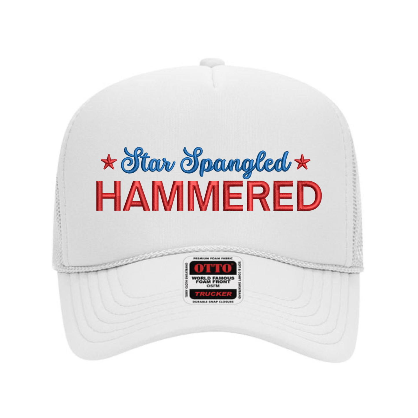 Star Spangled Hammered Foam Trucker - White