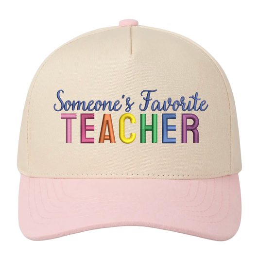 Someone’s Favorite Teacher Hat - Natural/Baby Pink