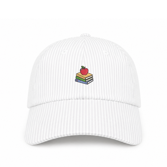 Stacked Books Icon Stripe Dad Hat - White Stripe