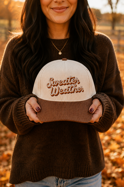 Sweater Weather Corduroy Hat - Natural/Brown