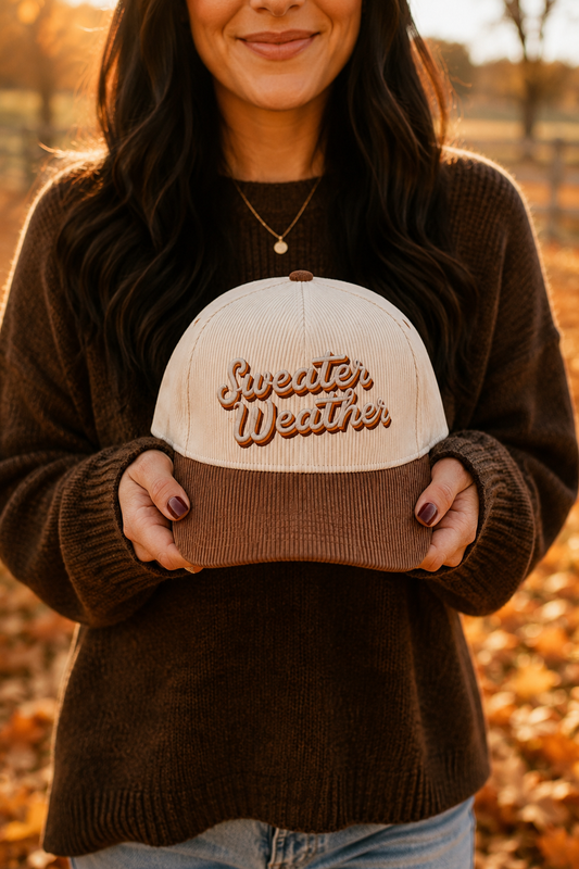 Sweater Weather Corduroy Hat - Natural/Brown