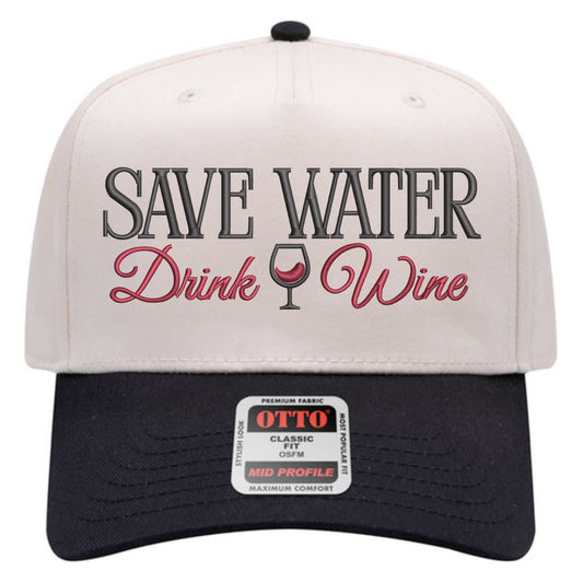 Save Water Drink Wine Hat - Natural/Black
