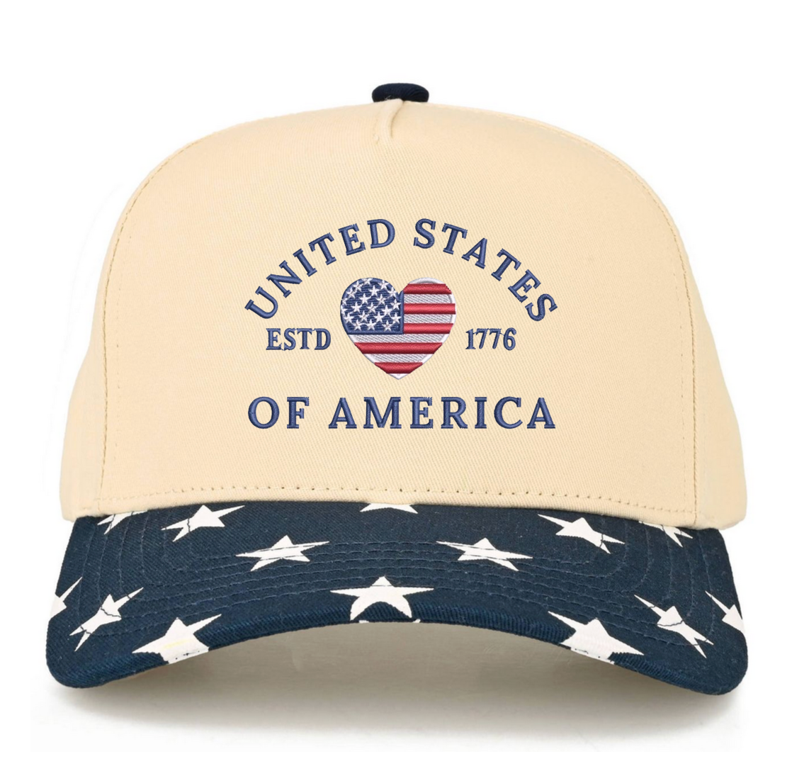 United States Heart Hat - Natural/Navy Star