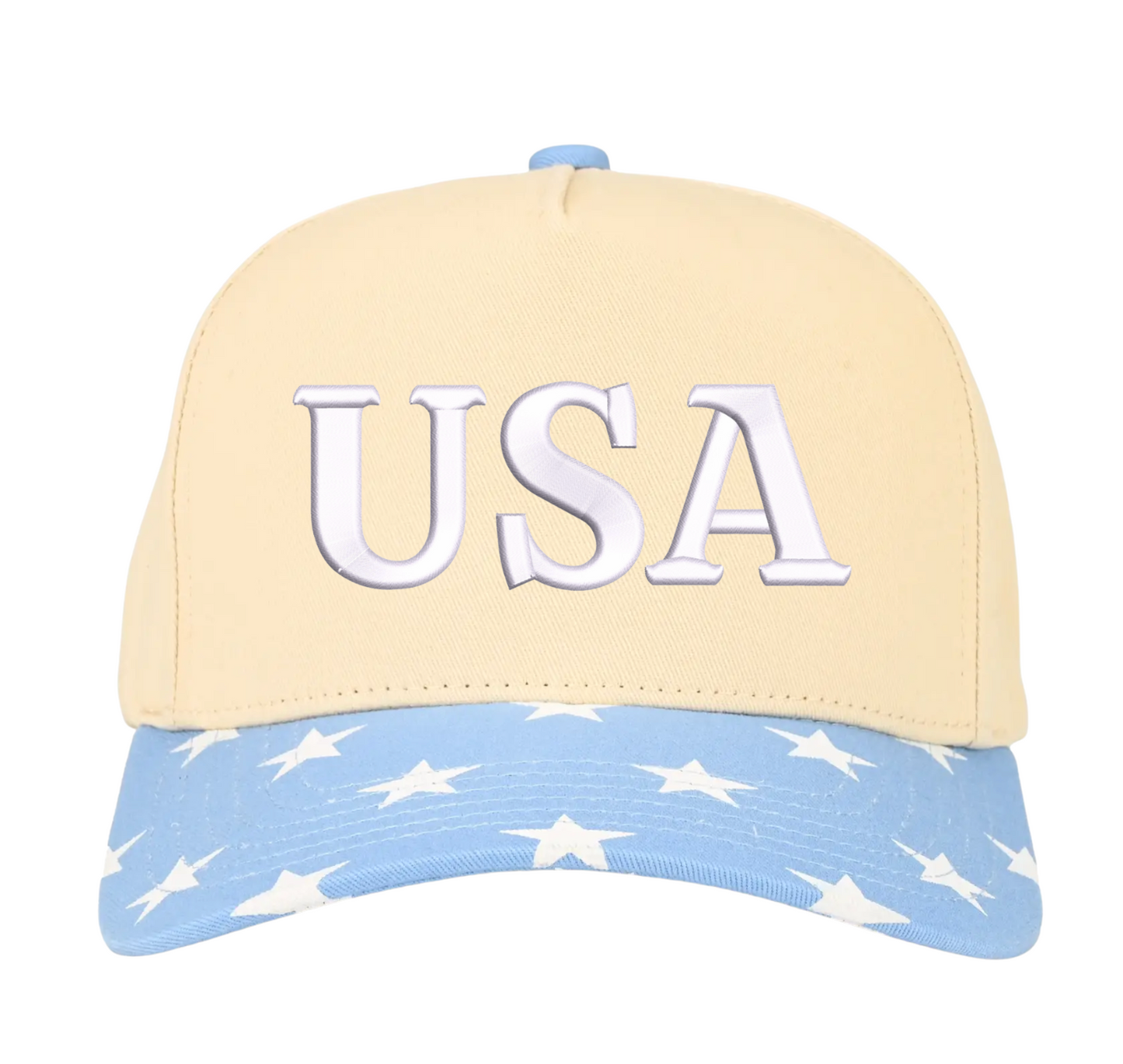 USA 3D Puff Hat - Natural/Baby Blue Star