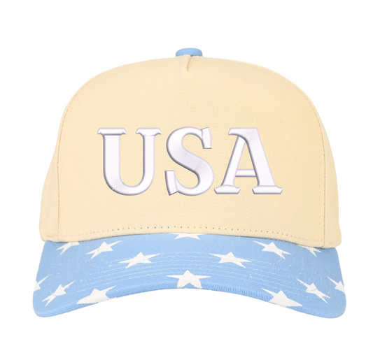 USA 3D Puff Hat - Natural/Baby Blue Star