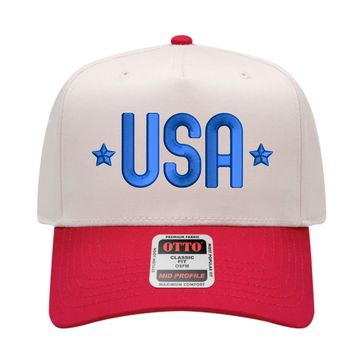 USA 3D Puff Hat - Natural/Red