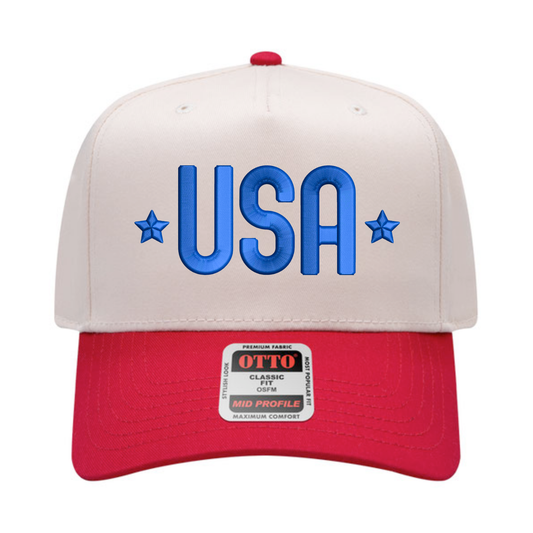 USA 3D Puff Hat - Natural/Red